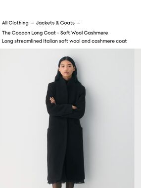 The Cocoon Long Coat - Soft Wool Cashmere in Black. ***Last Price Drop